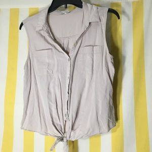 Cream Sleeveless Button Up